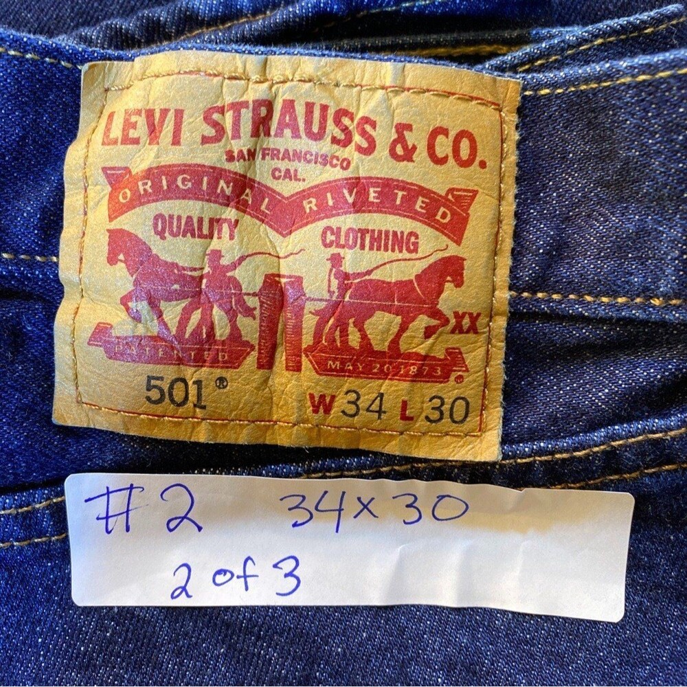501 Button Fly, Men's Denim Jeans, 34 x 30s, 100% Cotton, Dark Stone Wash
